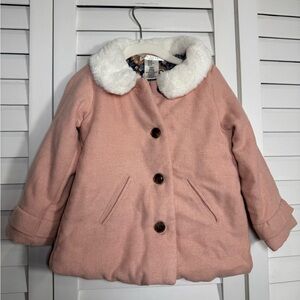 NWT Max Studio Kids Toddler Girls Pink Coat with Faux Fur Collar Size 3T